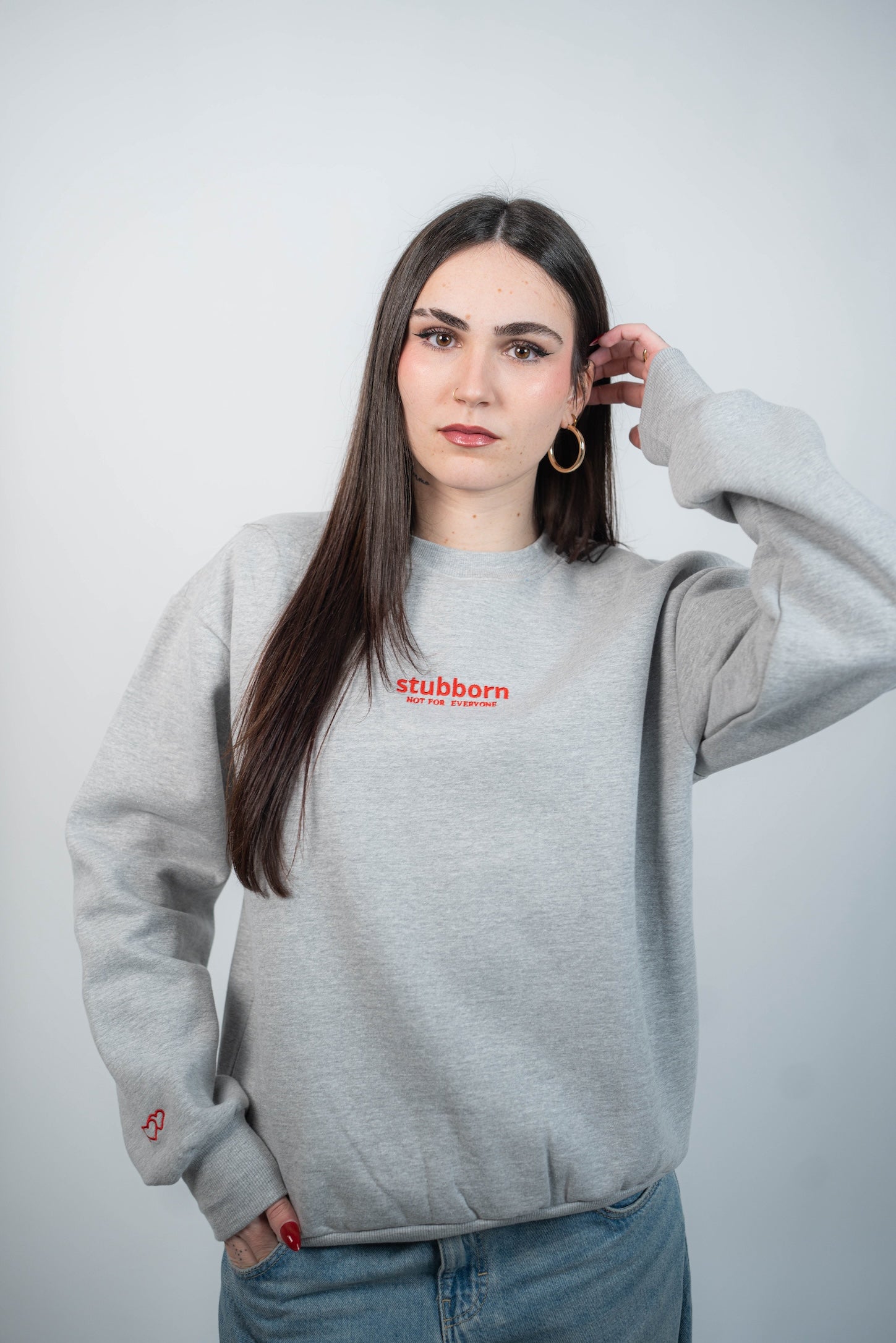 Sudadera sin Capucha básica Gris y Roja