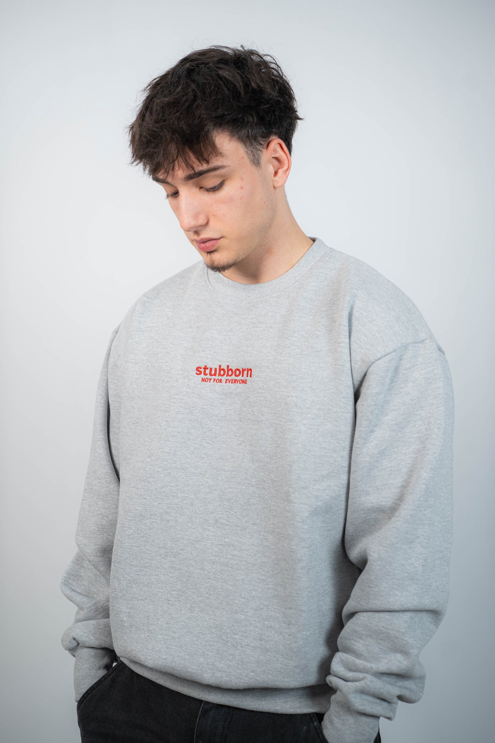 Sudadera sin Capucha básica Gris y Roja