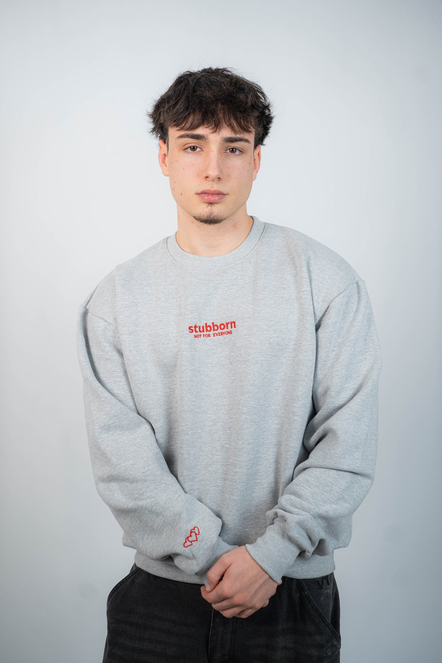Sudadera sin Capucha básica Gris y Roja