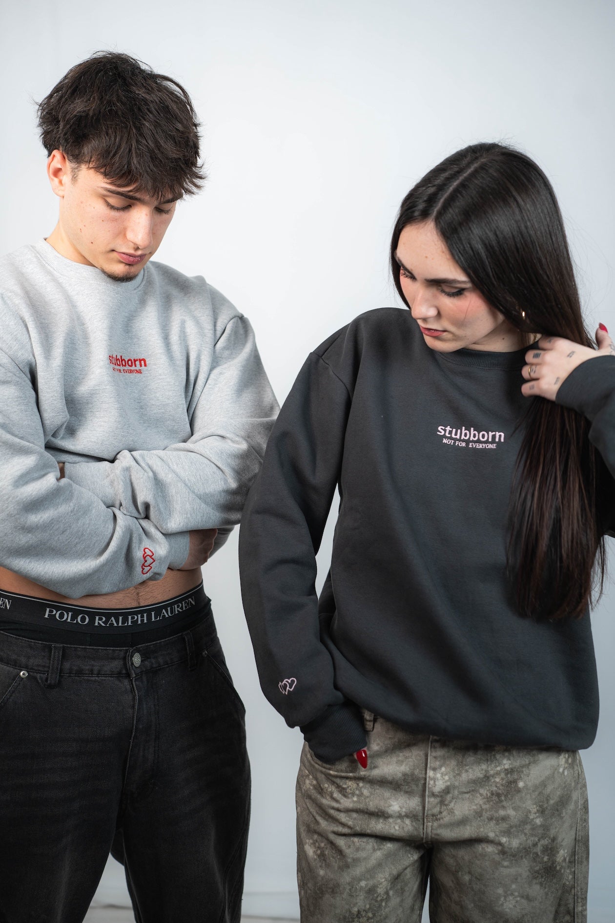 Sudadera sin Capucha básica Antracita y Rosa