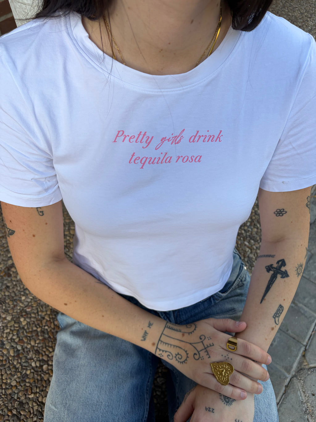 Top Corto Blanco - Rosa